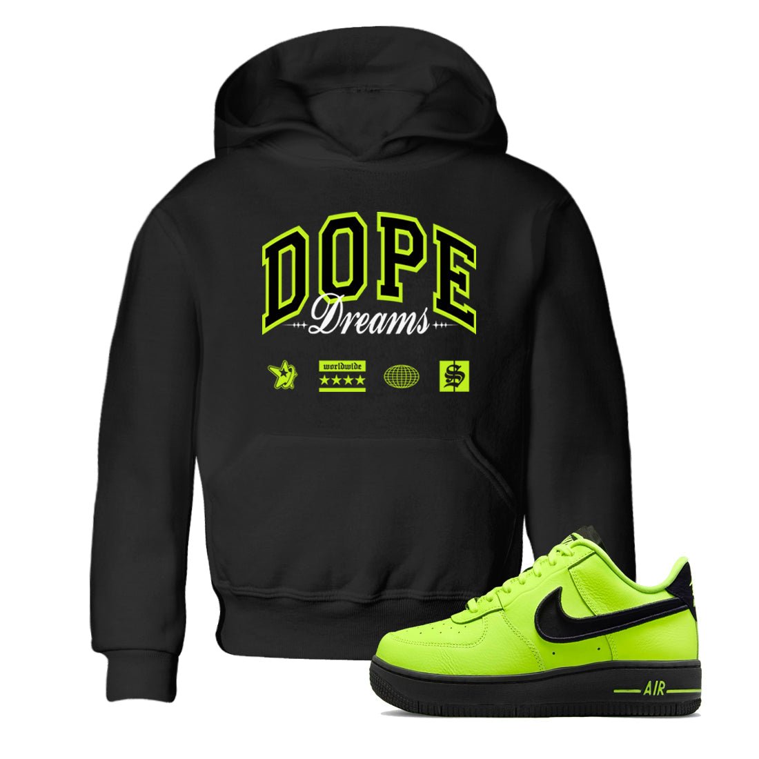 AF1 Volt shirts to match jordans Dope Dreams sneaker match tees Air Force 1 Volt match shoes to clothes SNRT Sneaker Tees Youth Baby Black 1 tee