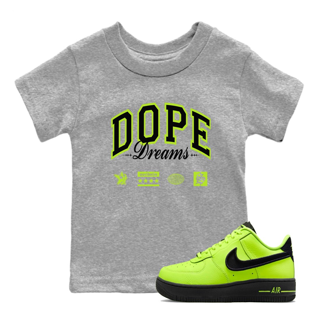 AF1 Volt shirts to match jordans Dope Dreams sneaker match tees Air Force 1 Volt match shoes to clothes SNRT Sneaker Tees Youth Baby Heather Grey 1 tee