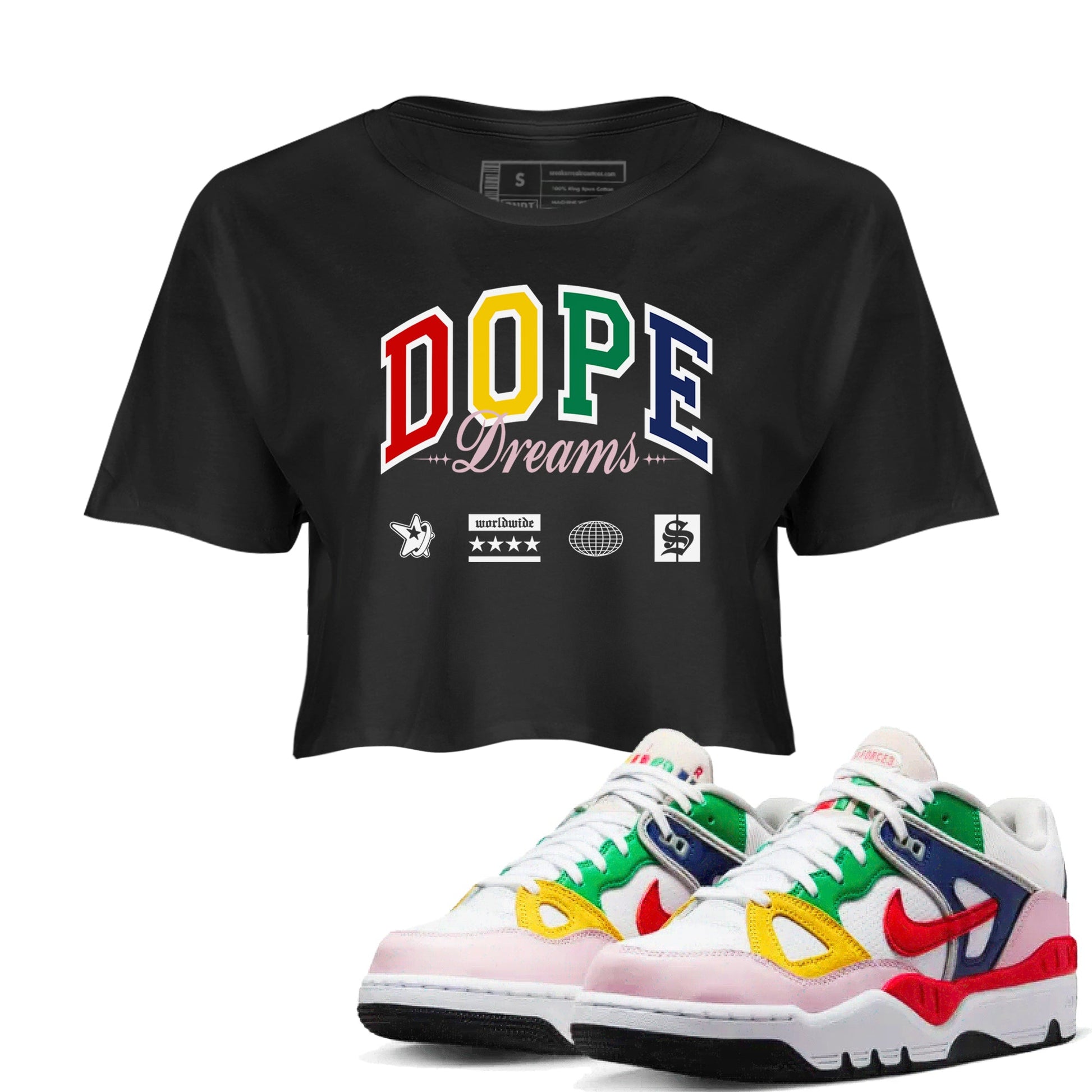AF 3 Nigo shirtsto match jordans Dope Dreams sneaker match tees Air Force 3 Low x Nigo Blue Void and Tour Yellow match shoes to clothes SNRT Sneaker Tees unisex cotton Black 1 crop tee