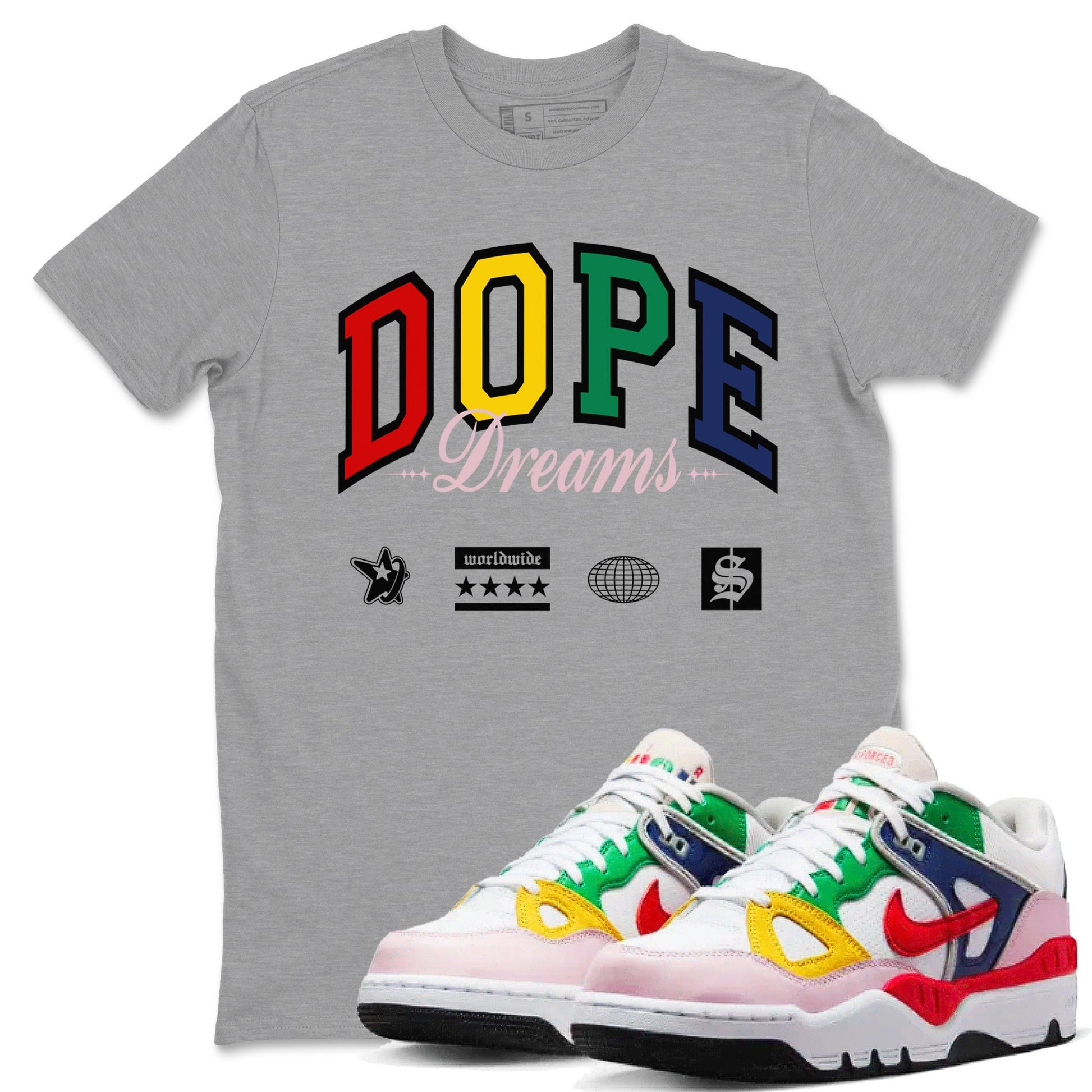 AF 3 Nigo shirtsto match jordans Dope Dreams sneaker match tees Air Force 3 Low x Nigo Blue Void and Tour Yellow match shoes to clothes SNRT Sneaker Tees unisex cotton Heather Grey 1 shirts