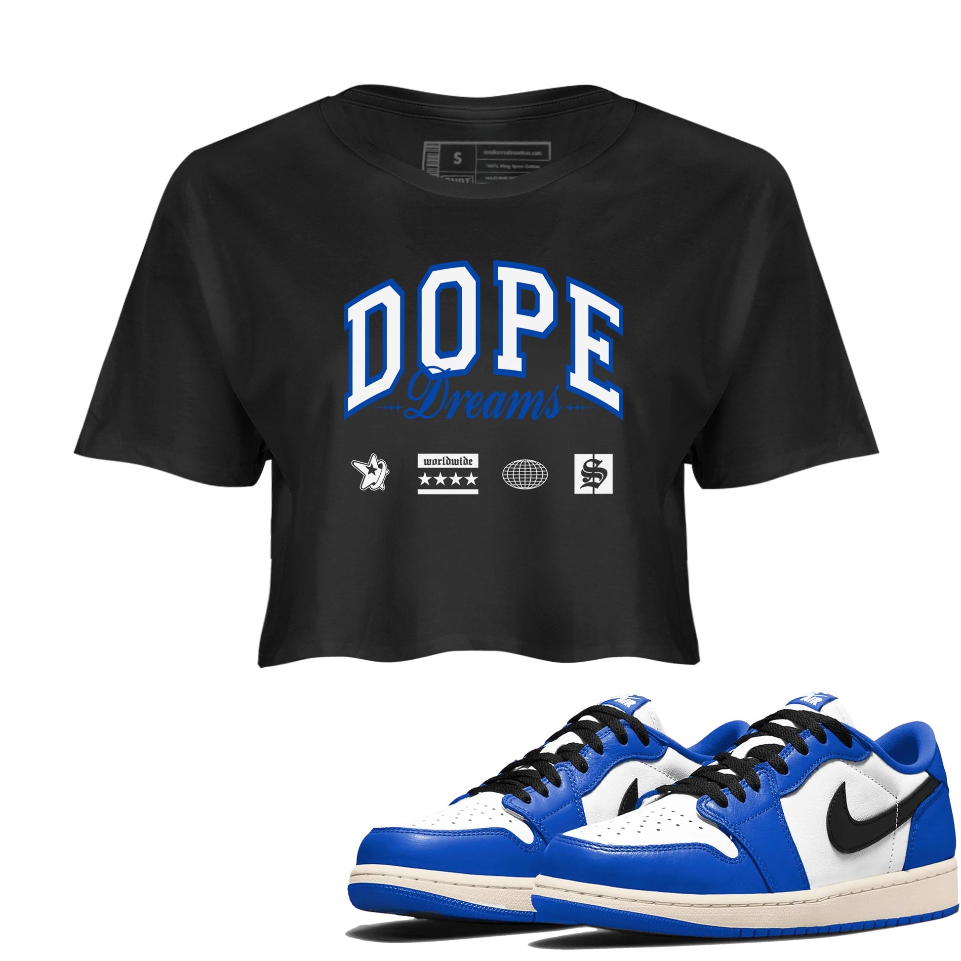 1s Game Royal shirts to match jordans Dope Dreams sneaker match tees Air Jordan 1 Game Royal SNRT Sneaker Release Tees unisex cotton Black 1 Crop Shirts