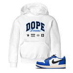 1s Game Royal shirts to match jordans Dope Dreams sneaker match tees Air Jordan 1 Game Royal SNRT Sneaker Release Tees Youth Baby White 1 crew neck shirts