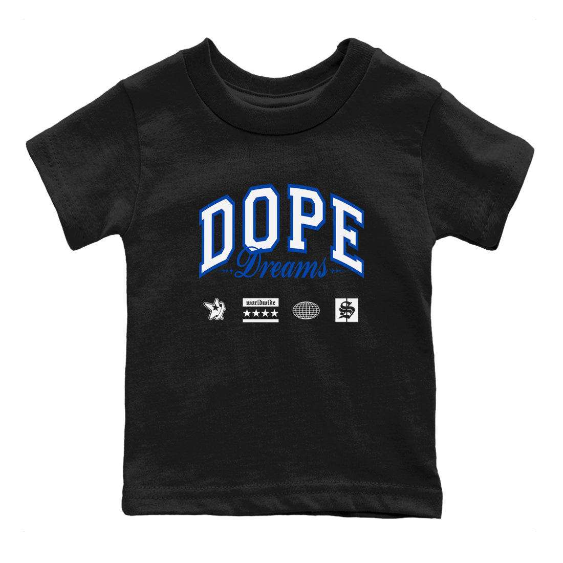 1s Game Royal shirts to match jordans Dope Dreams sneaker match tees Air Jordan 1 Game Royal SNRT Sneaker Release Tees Youth Baby Black 2 crew neck shirts