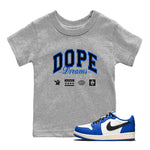 1s Game Royal shirts to match jordans Dope Dreams sneaker match tees Air Jordan 1 Game Royal SNRT Sneaker Release Tees Youth Baby Heather Grey 1 crew neck shirts