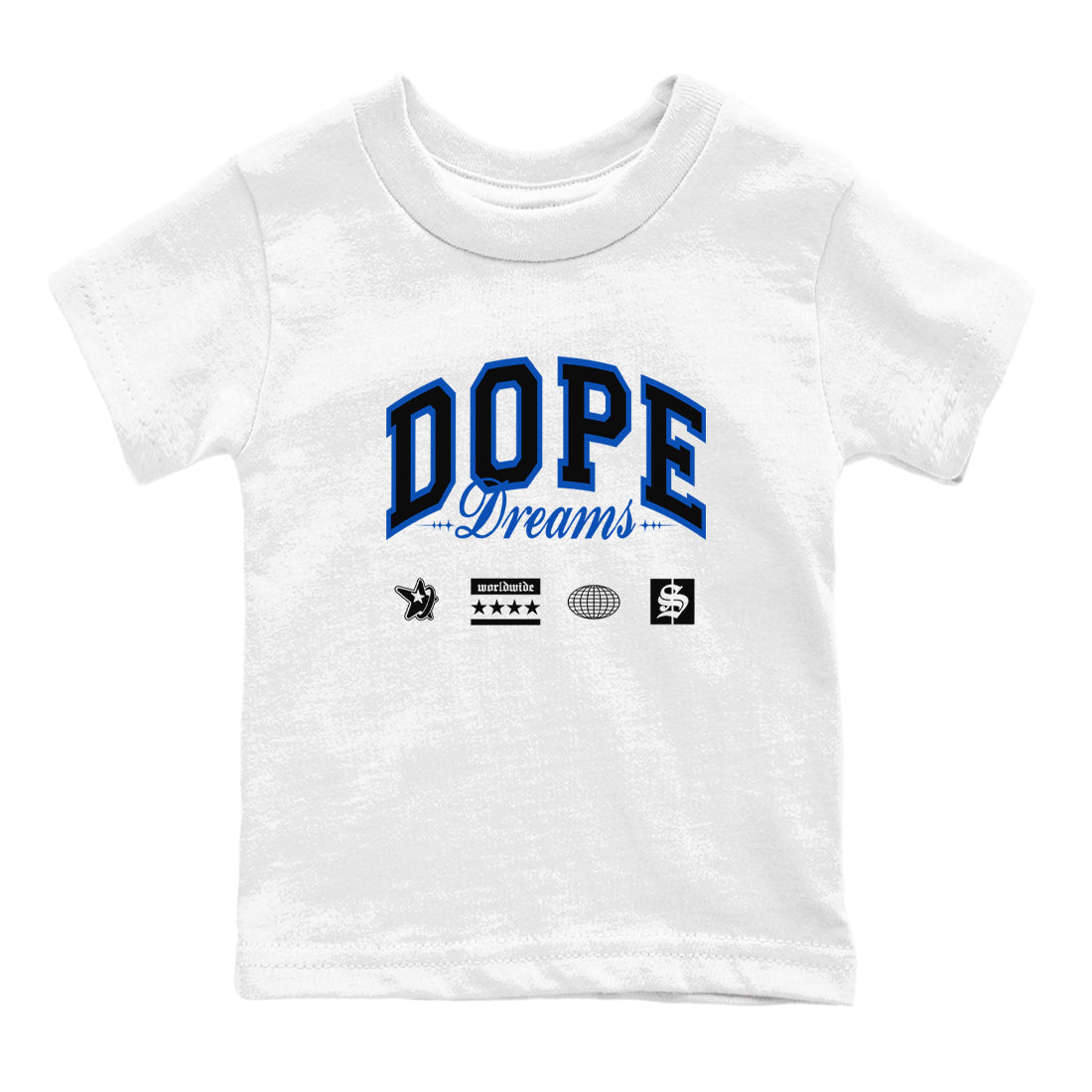 1s Game Royal shirts to match jordans Dope Dreams sneaker match tees Air Jordan 1 Game Royal SNRT Sneaker Release Tees Youth Baby White 2 crew neck shirts