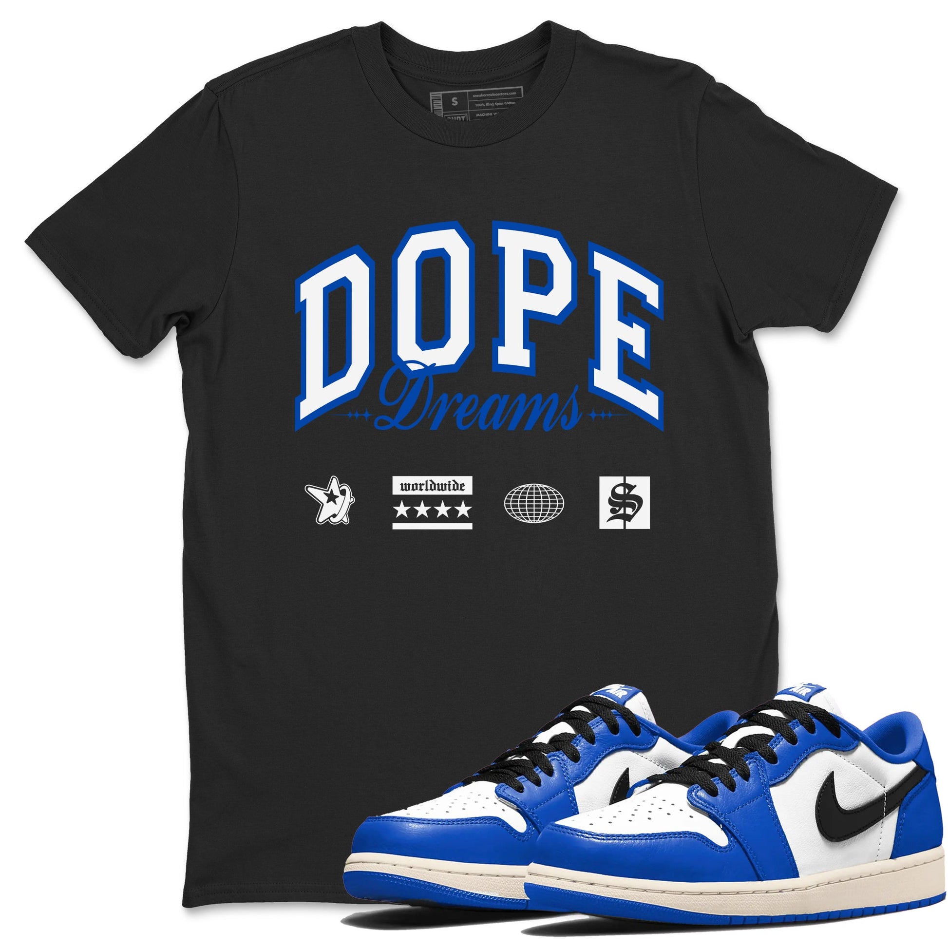1s Game Royal shirts to match jordans Dope Dreams sneaker match tees Air Jordan 1 Game Royal SNRT Sneaker Release Tees unisex cotton Black 1 crew neck shirts