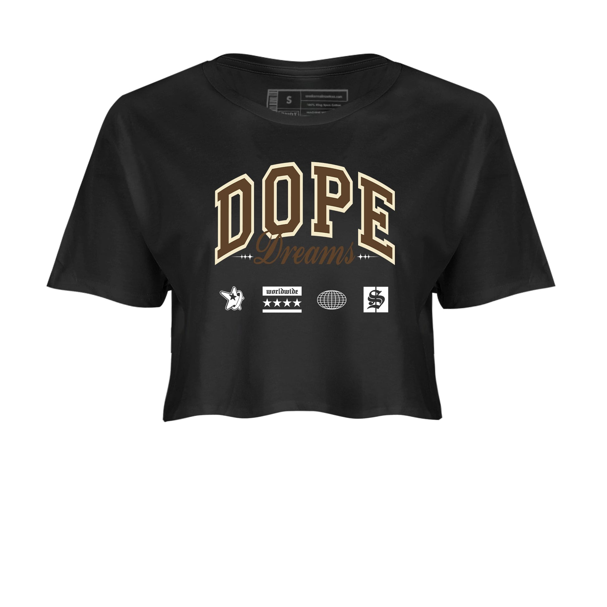 1s Mocha shirts to match jordans Dope Dreams sneaker match tees Air Jordan 1 Mocha match shoes to clothes SNRT Sneaker Tees unisex cotton Black 2 crop tee