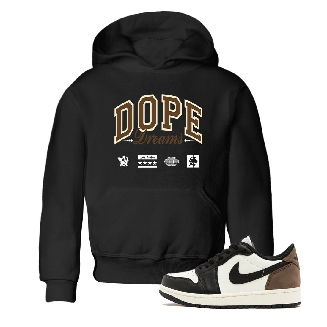 1s Mocha shirts to match jordans Dope Dreams sneaker match tees Air Jordan 1 Mocha match shoes to clothes SNRT Sneaker Tees Youth Baby Black 1 tee