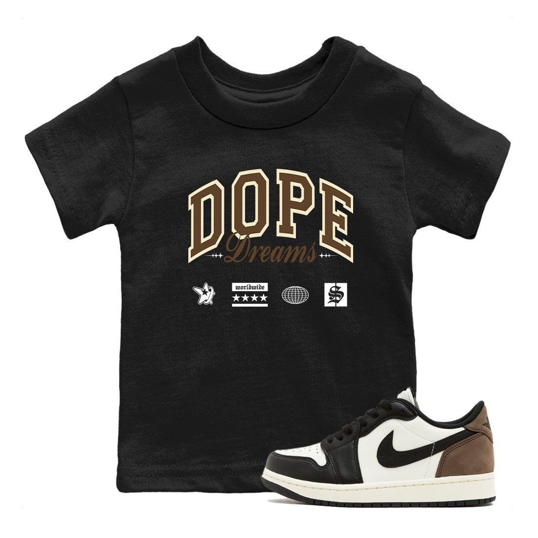 1s Mocha shirts to match jordans Dope Dreams sneaker match tees Air Jordan 1 Mocha match shoes to clothes SNRT Sneaker Tees Youth Baby Black 1 tee