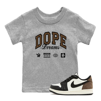 1s Mocha shirts to match jordans Dope Dreams sneaker match tees Air Jordan 1 Mocha match shoes to clothes SNRT Sneaker Tees Youth Baby Heather Grey 1 tee