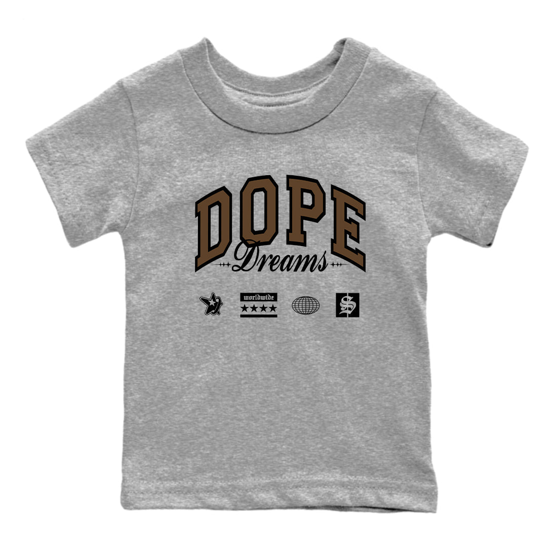 1s Mocha shirts to match jordans Dope Dreams sneaker match tees Air Jordan 1 Mocha match shoes to clothes SNRT Sneaker Tees Youth Baby Heather Grey 2 tee