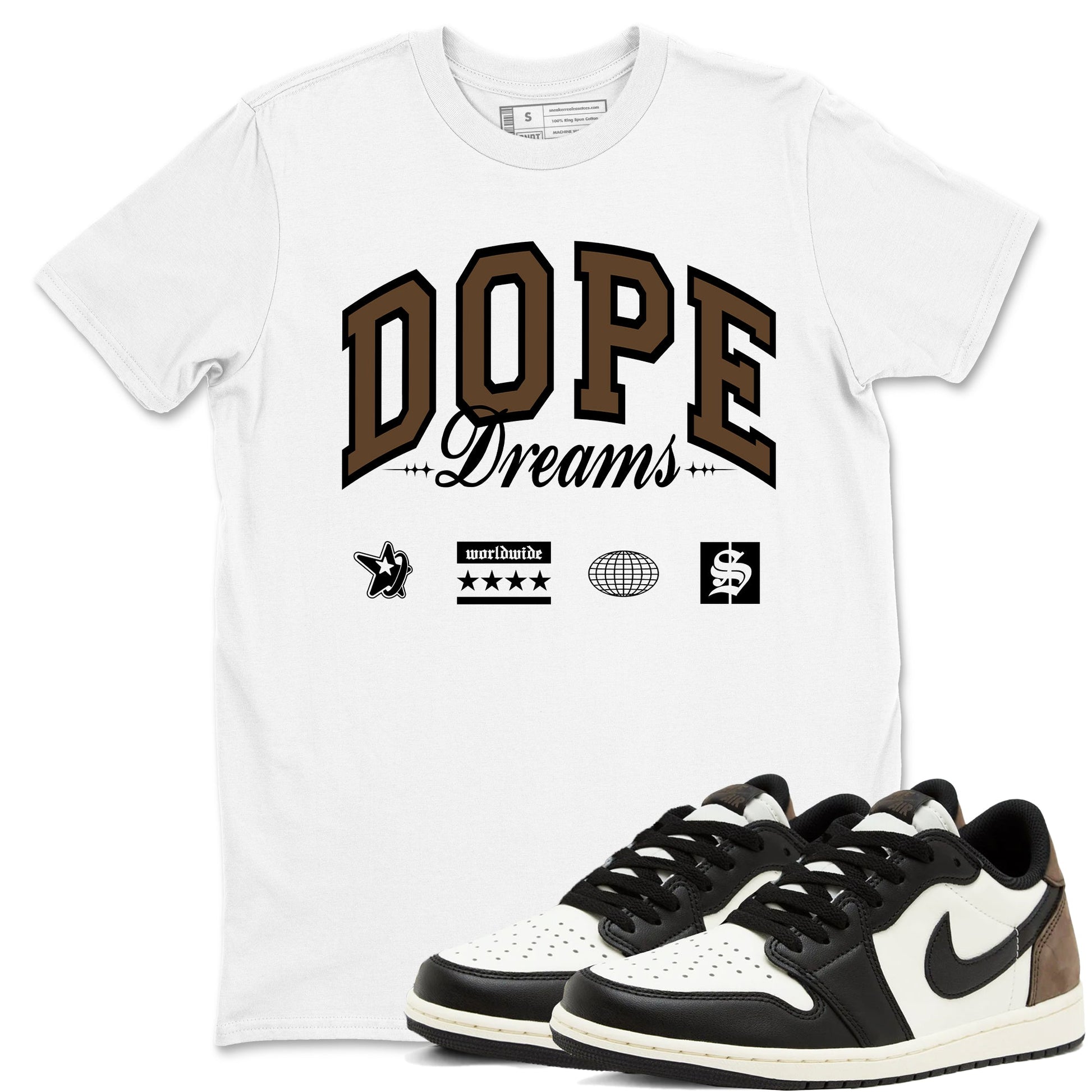 1s Mocha shirts to match jordans Dope Dreams sneaker match tees Air Jordan 1 Mocha match shoes to clothes SNRT Sneaker Tees unisex cotton White 1 shirts