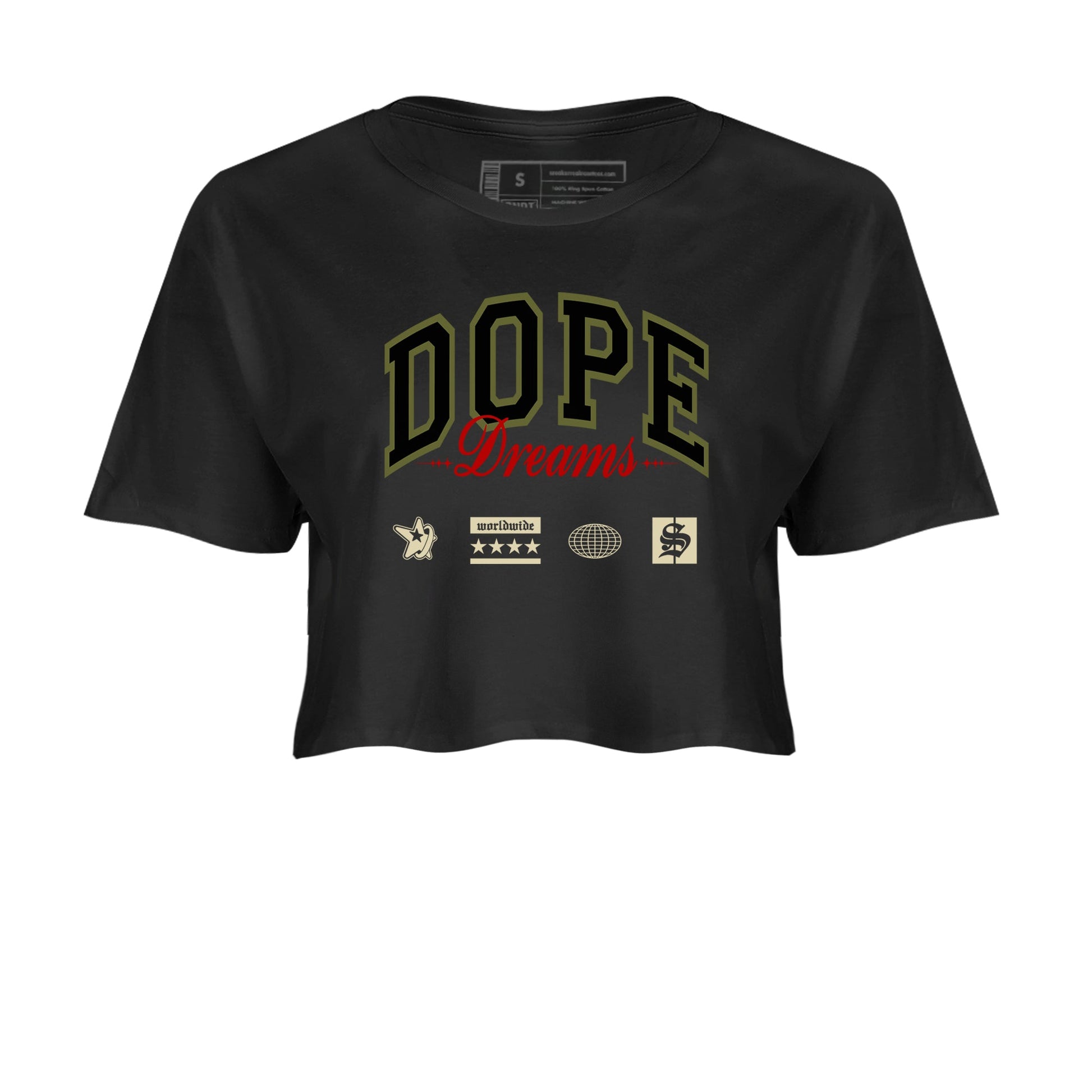 Jordan 1 Olive t shirts to match sneakers Dope Dreams sneaker match tees Air Jordan 1 Low x Travis Scott Reverse Olive tee SNRT Sneaker Tees unisex cotton Black 2 crop tee