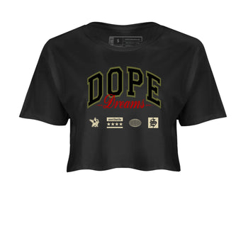 Jordan 1 Olive t shirts to match sneakers Dope Dreams sneaker match tees Air Jordan 1 Low x Travis Scott Reverse Olive tee SNRT Sneaker Tees unisex cotton Black 2 crop tee