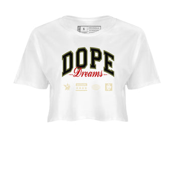 Jordan 1 Olive t shirts to match sneakers Dope Dreams sneaker match tees Air Jordan 1 Low x Travis Scott Reverse Olive tee SNRT Sneaker Tees unisex cotton White 2 crop tee