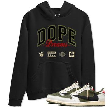 Jordan 1 Olive t shirts to match sneakers Dope Dreams sneaker match tees Air Jordan 1 Low x Travis Scott Reverse Olive tee SNRT Sneaker Tees unisex cotton Black 1 shirts