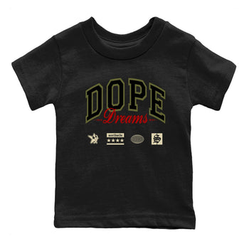 Jordan 1 Olive t shirts to match sneakers Dope Dreams sneaker match tees Air Jordan 1 Low x Travis Scott Reverse Olive tee SNRT Sneaker Tees Youth Baby Black 2 tee