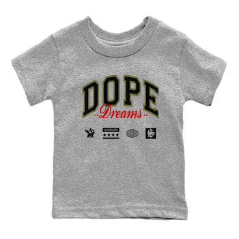 Jordan 1 Olive t shirts to match sneakers Dope Dreams sneaker match tees Air Jordan 1 Low x Travis Scott Reverse Olive tee SNRT Sneaker Tees Youth Baby Heather Grey 2 tee