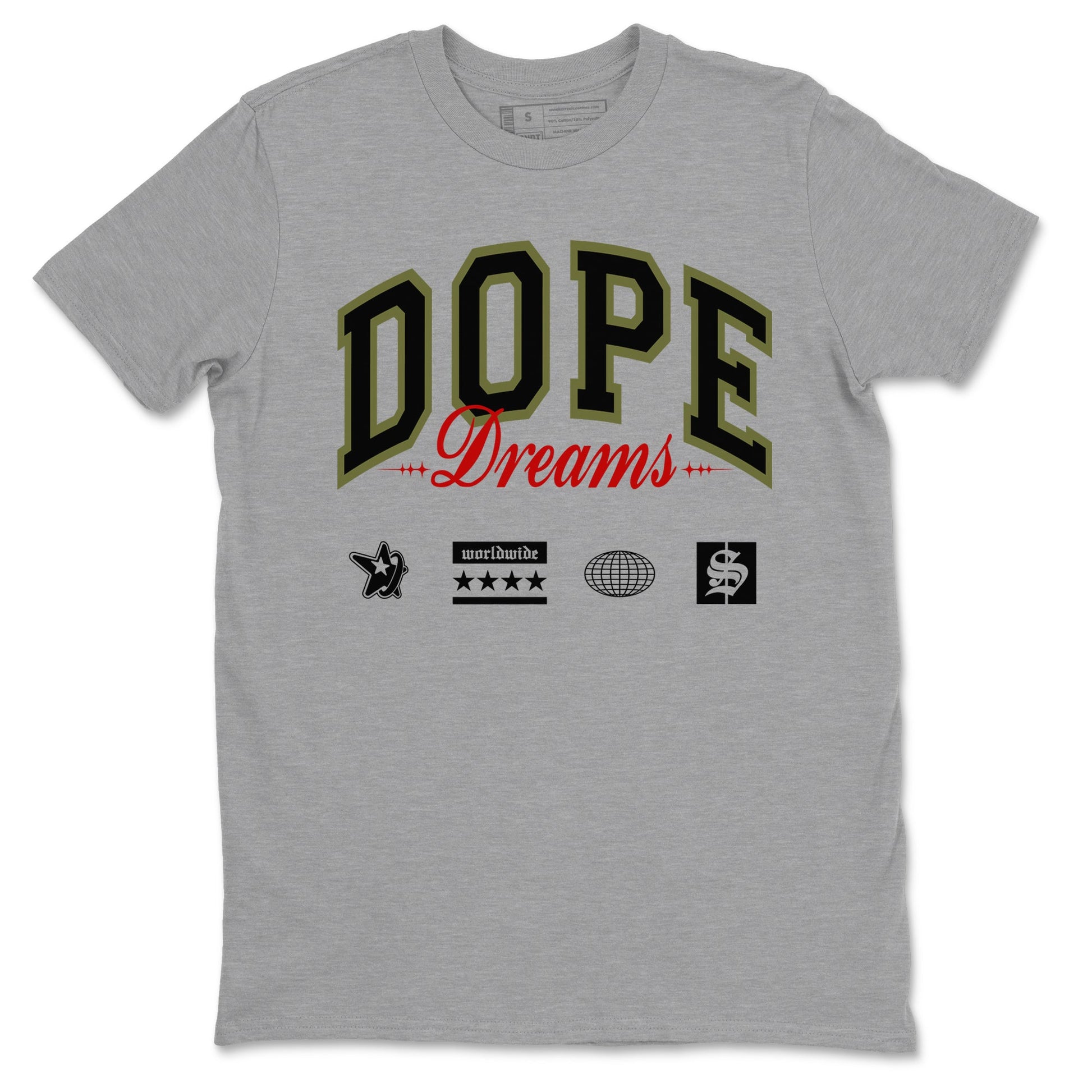 Jordan 1 Olive t shirts to match sneakers Dope Dreams sneaker match tees Air Jordan 1 Low x Travis Scott Reverse Olive tee SNRT Sneaker Tees unisex cotton Heather Grey 2 shirts