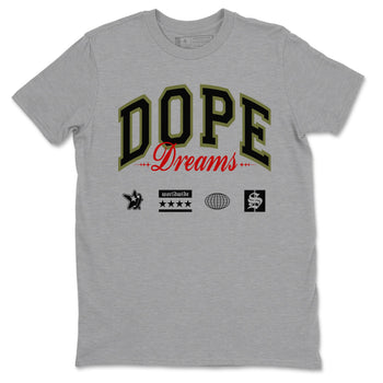 Jordan 1 Olive t shirts to match sneakers Dope Dreams sneaker match tees Air Jordan 1 Low x Travis Scott Reverse Olive tee SNRT Sneaker Tees unisex cotton Heather Grey 2 shirts