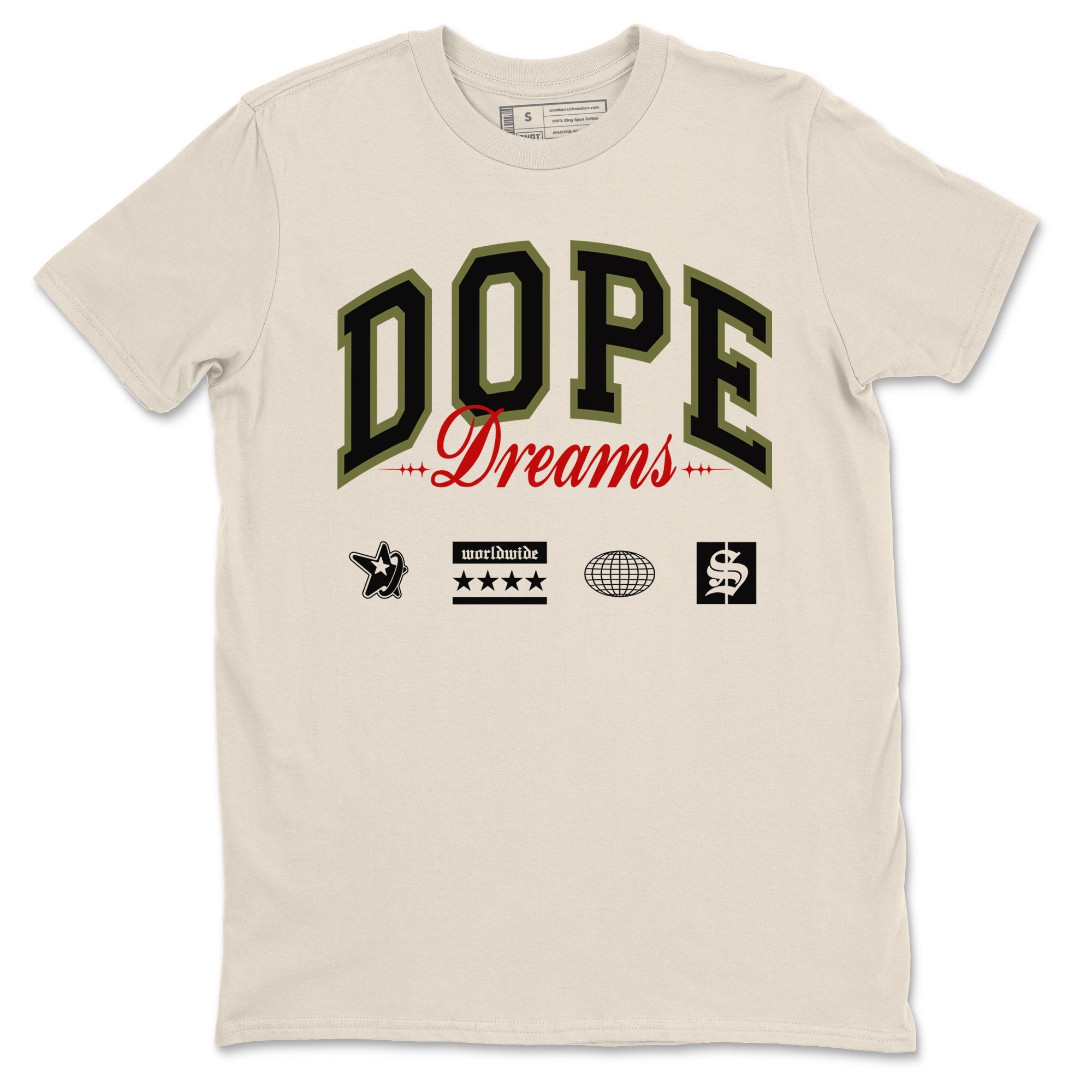 Jordan 1 Olive t shirts to match sneakers Dope Dreams sneaker match tees Air Jordan 1 Low x Travis Scott Reverse Olive tee SNRT Sneaker Tees unisex cotton Natural 2 shirts
