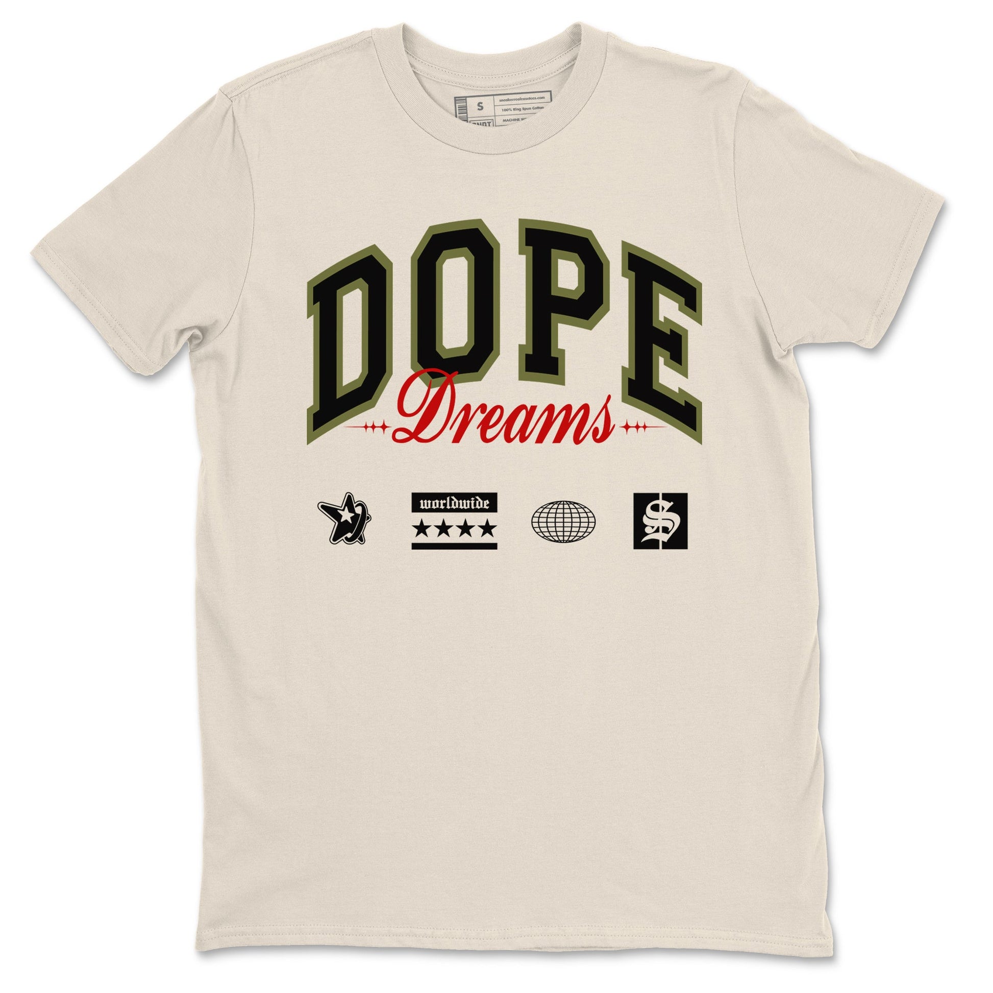 Jordan 1 Olive t shirts to match sneakers Dope Dreams sneaker match tees Air Jordan 1 Low x Travis Scott Reverse Olive tee SNRT Sneaker Tees unisex cotton Natural 2 shirts