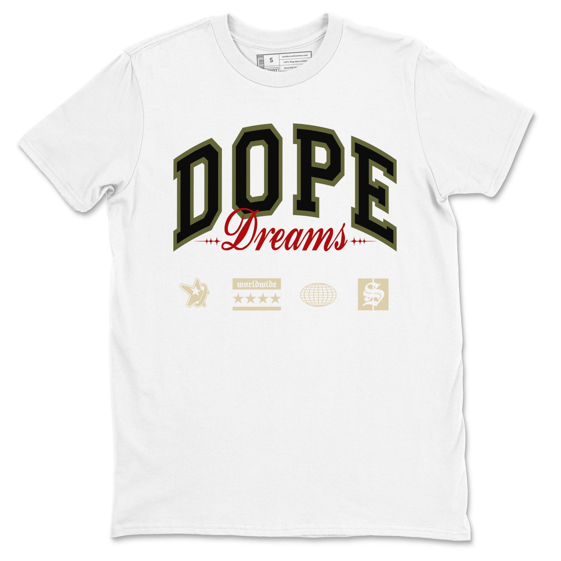 Jordan 1 Olive t shirts to match sneakers Dope Dreams sneaker match tees Air Jordan 1 Low x Travis Scott Reverse Olive tee SNRT Sneaker Tees unisex cotton White 2 shirts