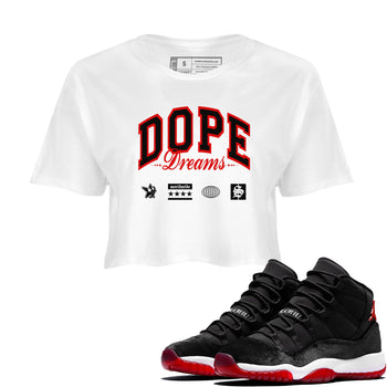 11s Bred Velvet shirts to match jordans Dope Dreams sneaker match tees Air Jordan 11 Bred Velvet SNRT Sneaker Release Tees unisex cotton White 1 Crop Shirts