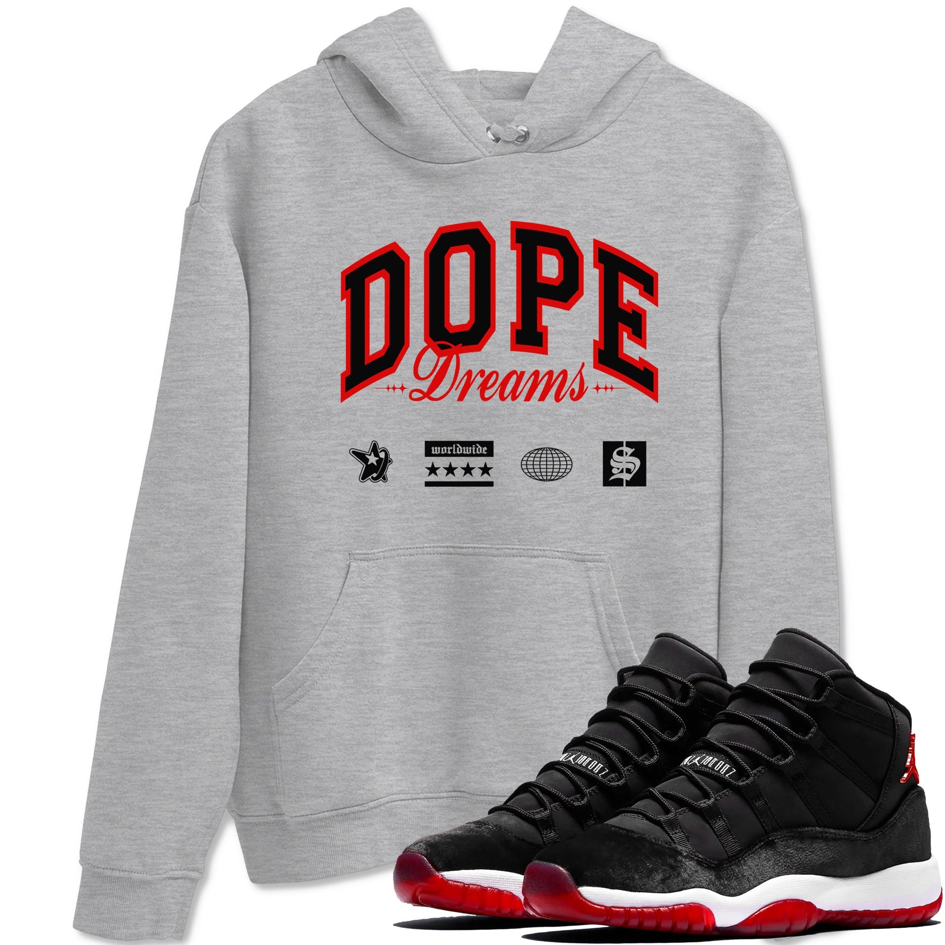11s Bred Velvet shirts to match jordans Dope Dreams sneaker match tees Air Jordan 11 Bred Velvet SNRT Sneaker Release Tees unisex cotton Heather Grey 1 crew neck shirts