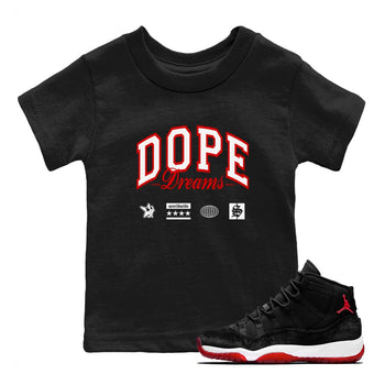11s Bred Velvet shirts to match jordans Dope Dreams sneaker match tees Air Jordan 11 Bred Velvet SNRT Sneaker Release Tees Youth Baby Black 1 crew neck shirts