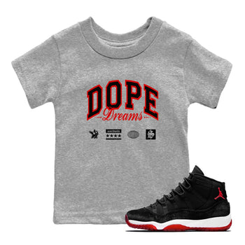 11s Bred Velvet shirts to match jordans Dope Dreams sneaker match tees Air Jordan 11 Bred Velvet SNRT Sneaker Release Tees Youth Baby Heather Grey 1 crew neck shirts