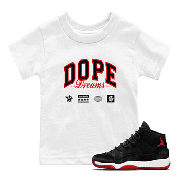 11s Bred Velvet shirts to match jordans Dope Dreams sneaker match tees Air Jordan 11 Bred Velvet SNRT Sneaker Release Tees Youth Baby White 1 crew neck shirts