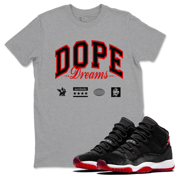 11s Bred Velvet shirts to match jordans Dope Dreams sneaker match tees Air Jordan 11 Bred Velvet SNRT Sneaker Release Tees unisex cotton Heather Grey 1 crew neck shirts