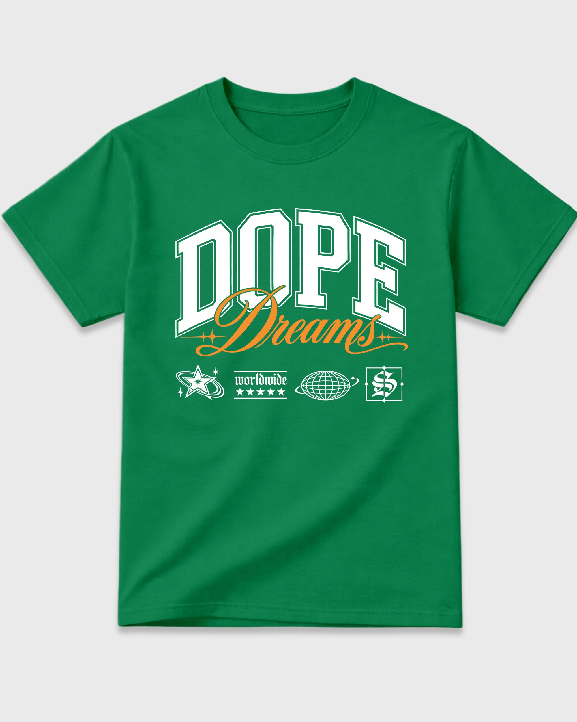 Dope Dreams Graphic T-Shirt featuring original streetwear artwork designed to match the Air Jordan 11 Green Screen. Kelly Green 2 Graphic T-Shirt.