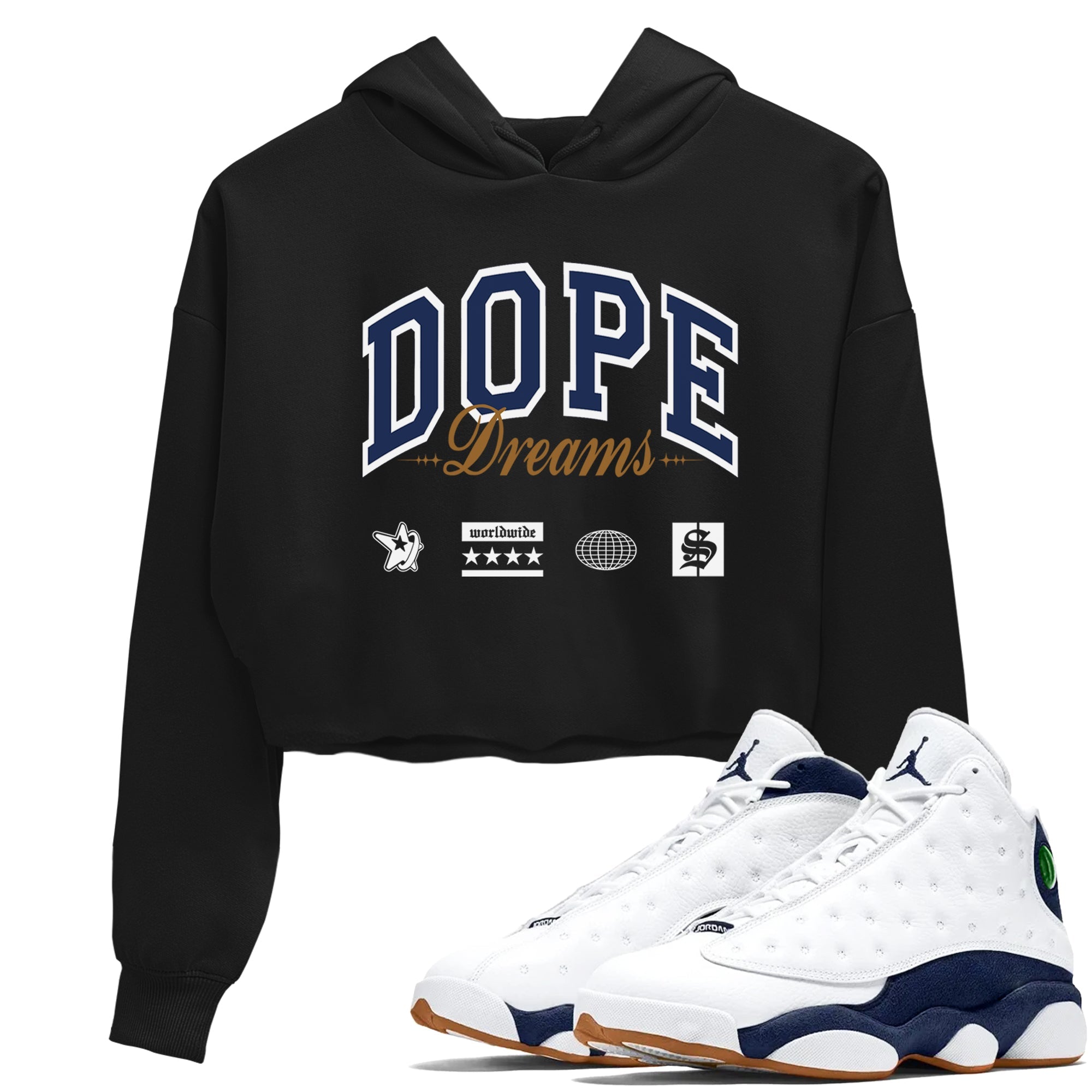 13s Midnight Navy shirts to match jordans Dope Dreams sneaker match tees Air Jordan 13 Midnight Navy SNRT Sneaker Release Tees unisex cotton Black 1 Crop Shirts
