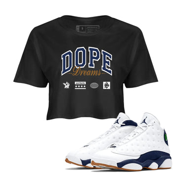13s Midnight Navy shirts to match jordans Dope Dreams sneaker match tees Air Jordan 13 Midnight Navy SNRT Sneaker Release Tees unisex cotton Black 1 Crop Shirts