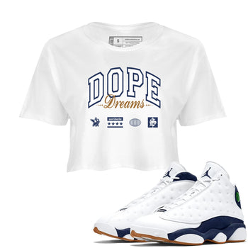 13s Midnight Navy shirts to match jordans Dope Dreams sneaker match tees Air Jordan 13 Midnight Navy SNRT Sneaker Release Tees unisex cotton White 1 Crop Shirts