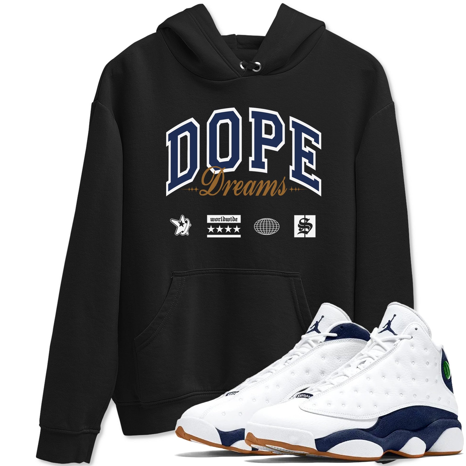 13s Midnight Navy shirts to match jordans Dope Dreams sneaker match tees Air Jordan 13 Midnight Navy SNRT Sneaker Release Tees unisex cotton Black 1 crew neck shirts