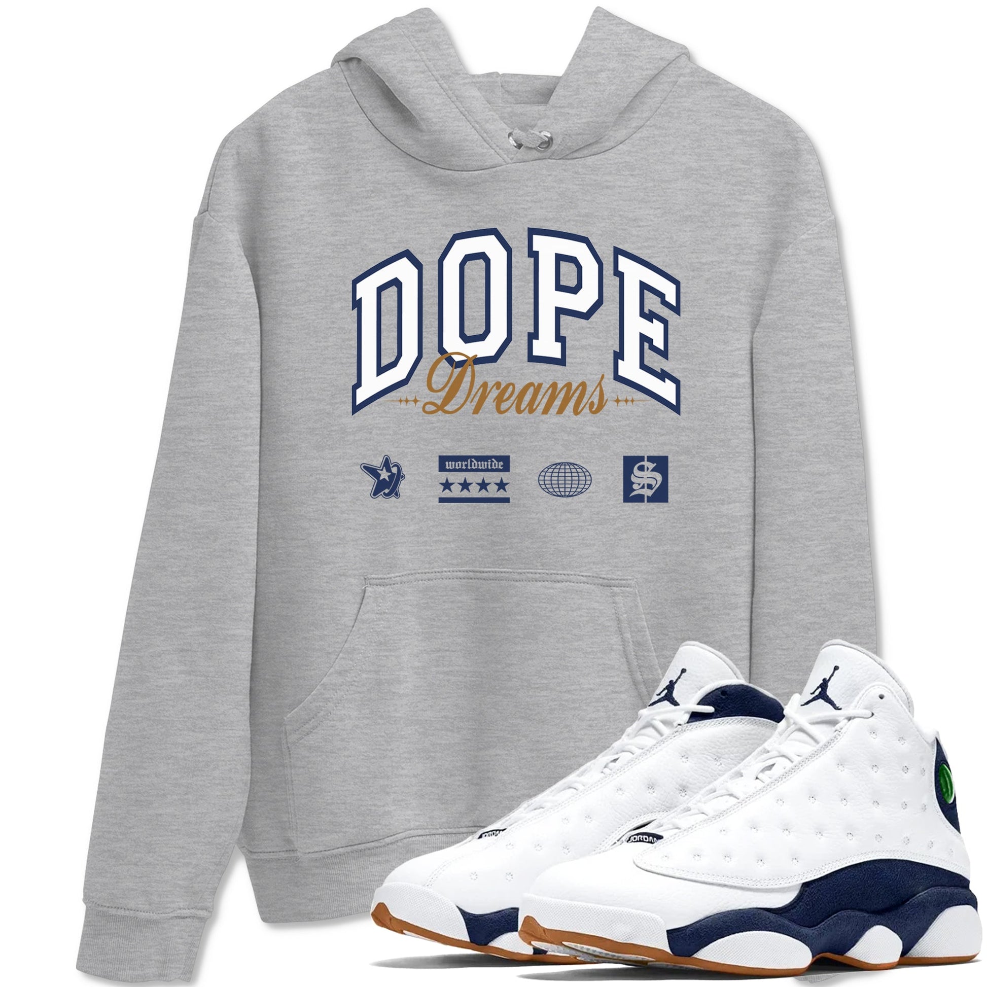 13s Midnight Navy shirts to match jordans Dope Dreams sneaker match tees Air Jordan 13 Midnight Navy SNRT Sneaker Release Tees unisex cotton Heather Grey 1 crew neck shirts