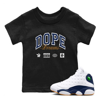 13s Midnight Navy shirts to match jordans Dope Dreams sneaker match tees Air Jordan 13 Midnight Navy SNRT Sneaker Release Tees Youth Baby Black 1 crew neck shirts