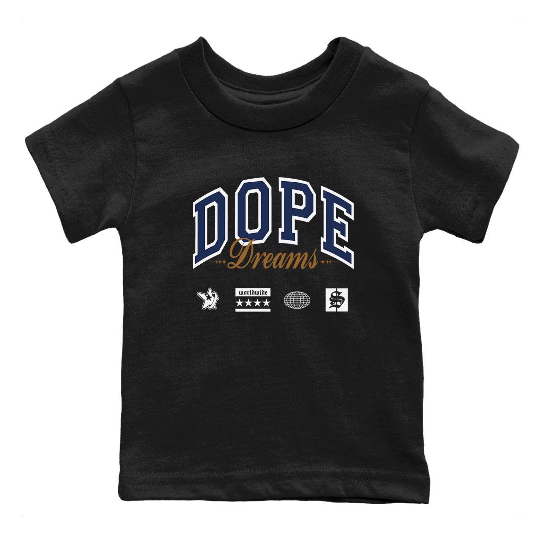 13s Midnight Navy shirts to match jordans Dope Dreams sneaker match tees Air Jordan 13 Midnight Navy SNRT Sneaker Release Tees Youth Baby Black 2 crew neck shirts