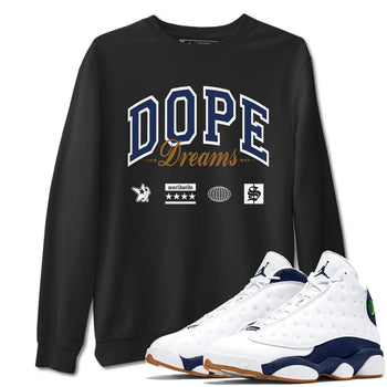 13s Midnight Navy shirts to match jordans Dope Dreams sneaker match tees Air Jordan 13 Midnight Navy SNRT Sneaker Release Tees unisex cotton Black 1 crew neck shirts