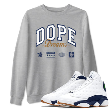 13s Midnight Navy shirts to match jordans Dope Dreams sneaker match tees Air Jordan 13 Midnight Navy SNRT Sneaker Release Tees unisex cotton Heather Grey 1 crew neck shirts