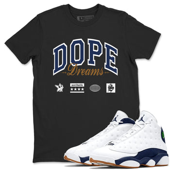 13s Midnight Navy shirts to match jordans Dope Dreams sneaker match tees Air Jordan 13 Midnight Navy SNRT Sneaker Release Tees unisex cotton Black 1 crew neck shirts
