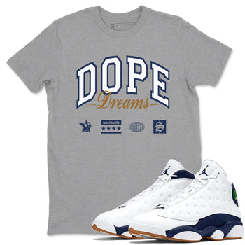 13s Midnight Navy shirts to match jordans Dope Dreams sneaker match tees Air Jordan 13 Midnight Navy SNRT Sneaker Release Tees unisex cotton Heather Grey 1 crew neck shirts