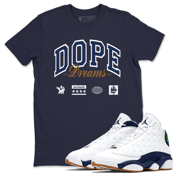 13s Midnight Navy shirts to match jordans Dope Dreams sneaker match tees Air Jordan 13 Midnight Navy SNRT Sneaker Release Tees unisex cotton Navy 1 crew neck shirts