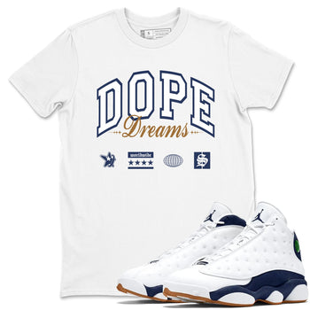 13s Midnight Navy shirts to match jordans Dope Dreams sneaker match tees Air Jordan 13 Midnight Navy SNRT Sneaker Release Tees unisex cotton White 1 crew neck shirts