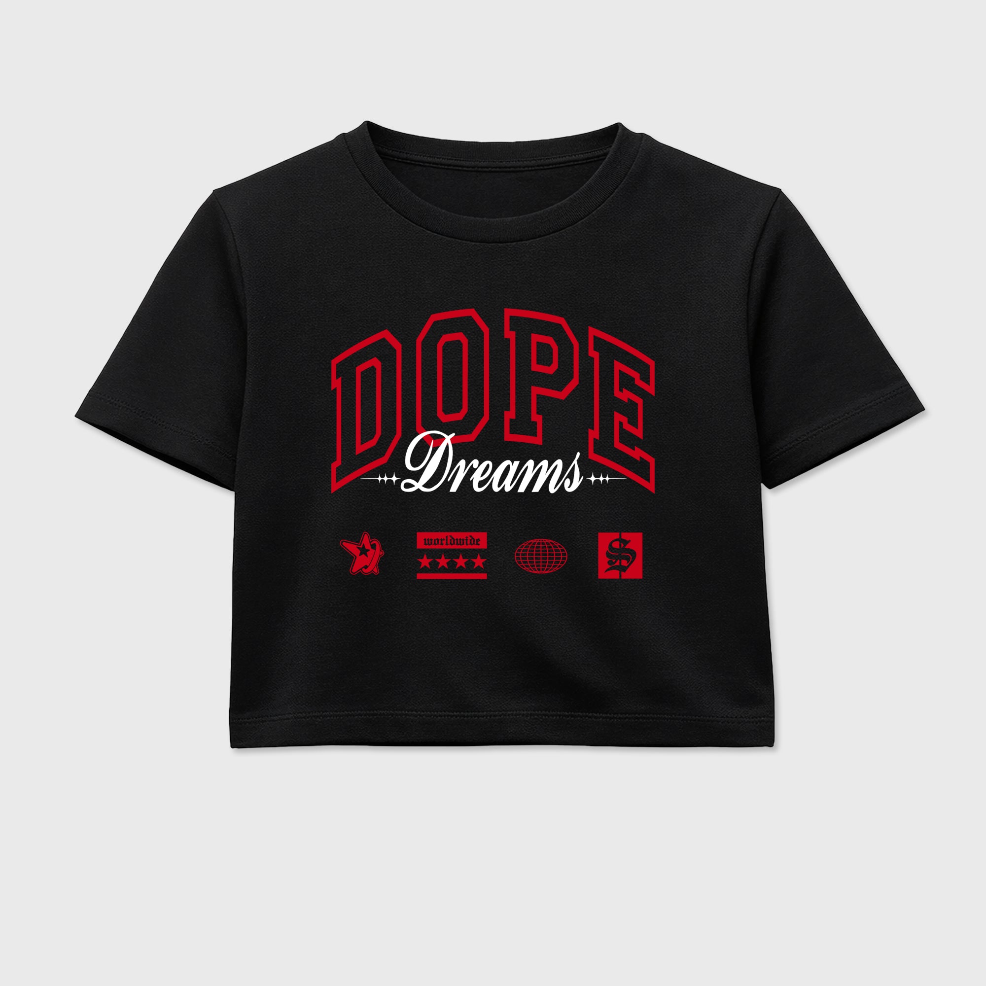Sneaker match tees – Sneaker Tees To Match Air Jordan 13 University Red Shoes – Dope Dreams Crop T-Shirt Black 2
