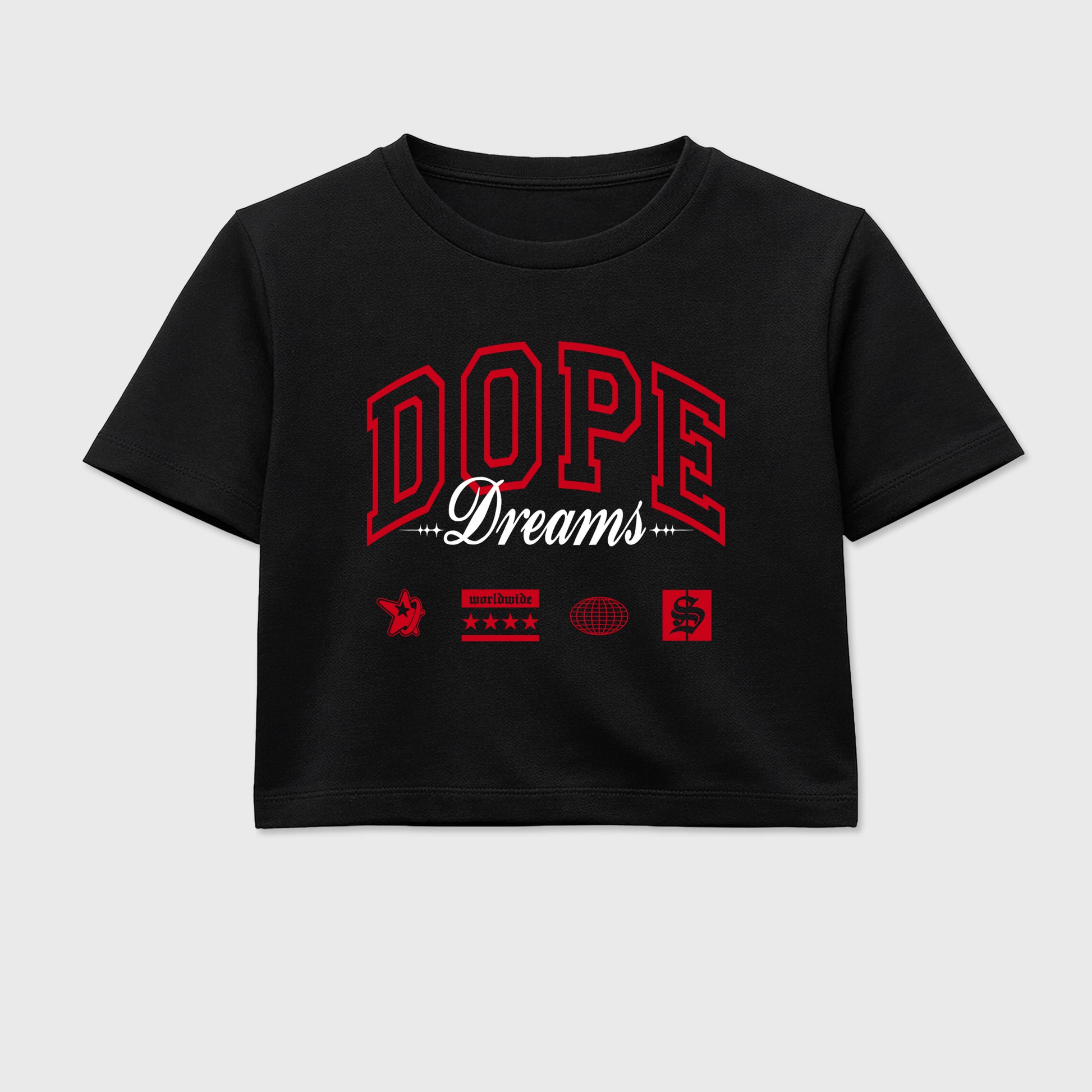 Sneaker match tees – Sneaker Tees To Match Air Jordan 13 University Red Shoes – Dope Dreams Crop T-Shirt Black 2