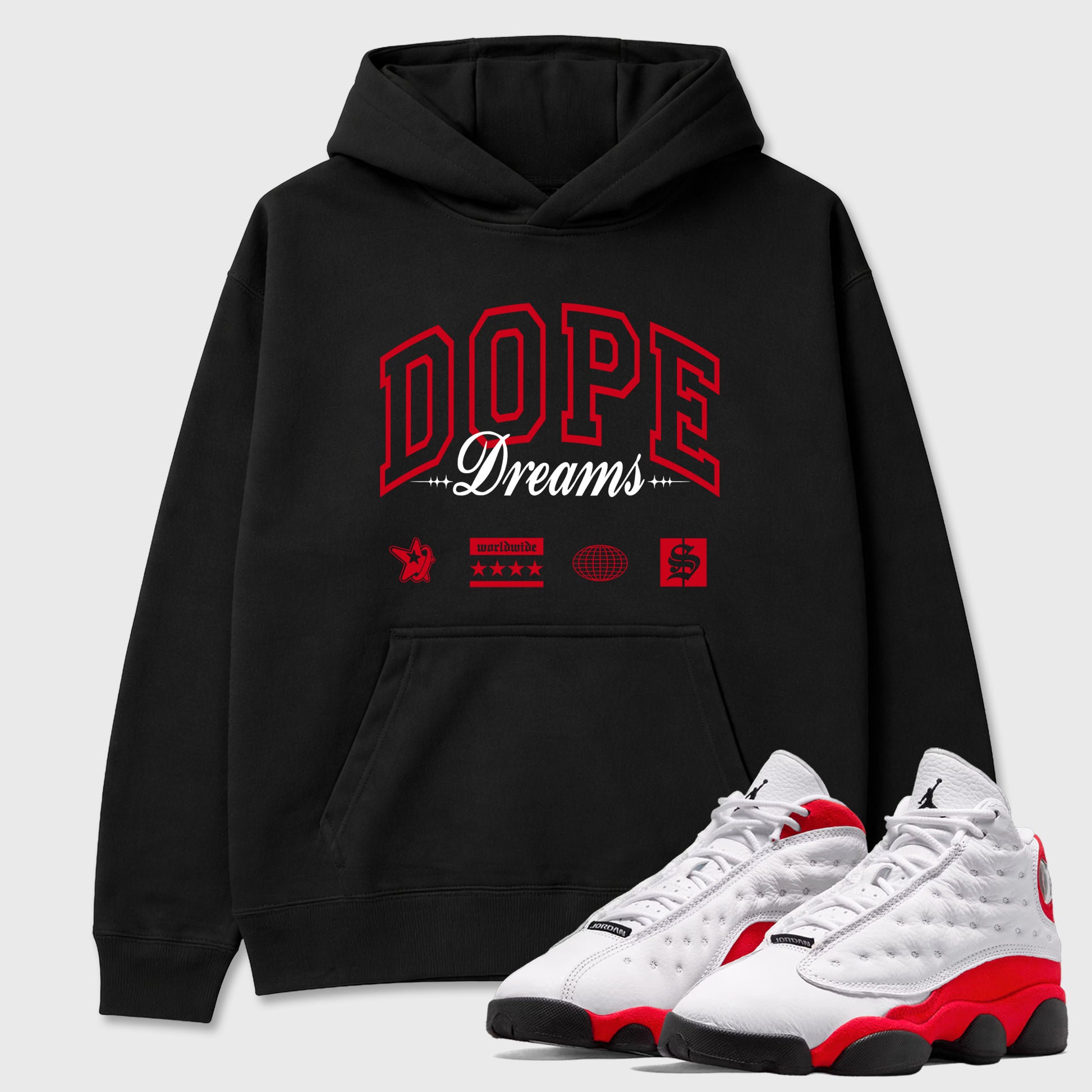 Sneaker match tees – Sneaker Tees To Match Air Jordan 13 University Red Shoes – Dope Dreams Tee Black 1